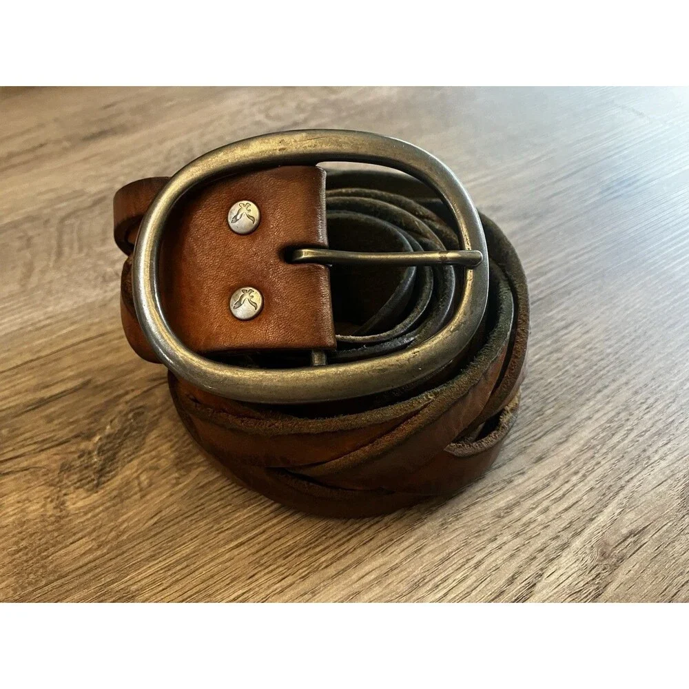 American Eagle Leather Belt with Buckle WIDE BRAIDED Retro Vintage Boho Hippy